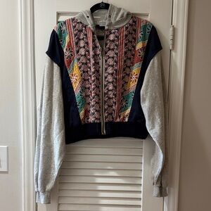 We The Free Light Gray Hoodie with Navy Trim